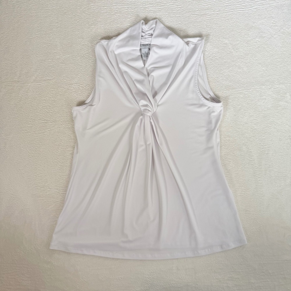Carmen Marc Valvo Twist Front Sleeveless Blouse XL White Womens